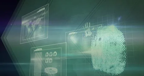 Composition of fingerprint and interactive screen with data processing Stock Illustration