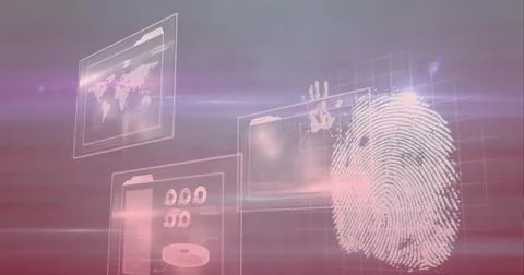Composition of fingerprint and interactive screen with data processing Stock Illustration