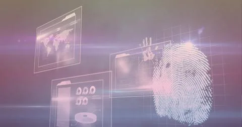 Composition of fingerprint and interactive screen with data processing Stock Illustration