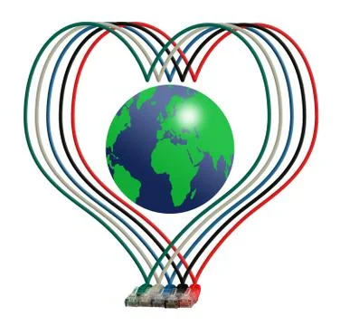 Composition with five color lan connectors Illustrazione stock