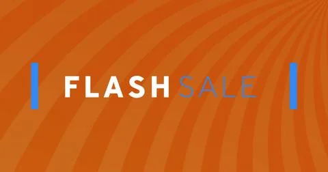 Composition of flash sale text over stripes on orange background Stock Illustration