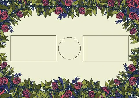 Composition of flower and foliage frame with rectangular and circular copy Stock Illustration