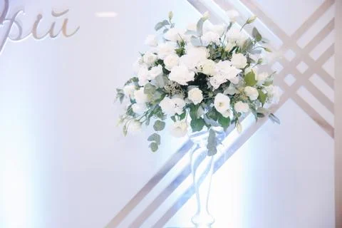 Composition of flowers on wedding in the restaurant. Inside Stock Photos