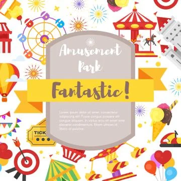 Composition for flyer with amusement park fun icons. Stock Illustration