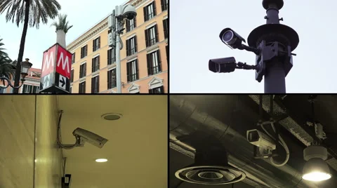 Composition footage: multi screen footage with CCTV cams Video stock 52427864