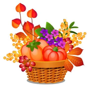 Composition in the form of a wicker basket filled with ripe vegetables, fruits Illustrazione stock