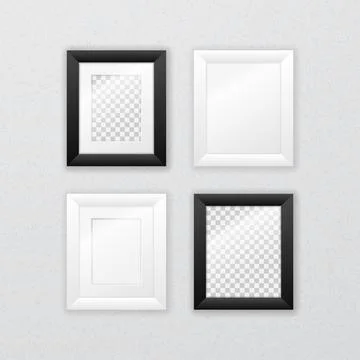 Composition of four black and white wide frames hanging on the wall Stock Illustration