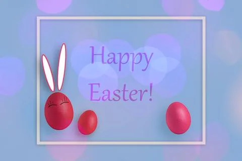 Composition in frame with Easter eggs and on pink background Stock Photos