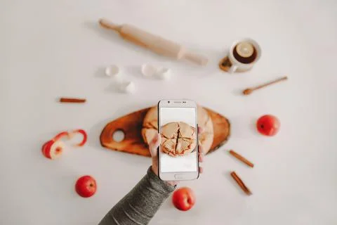 Composition with a fresh baked apple pie with ingredients Stock Photos