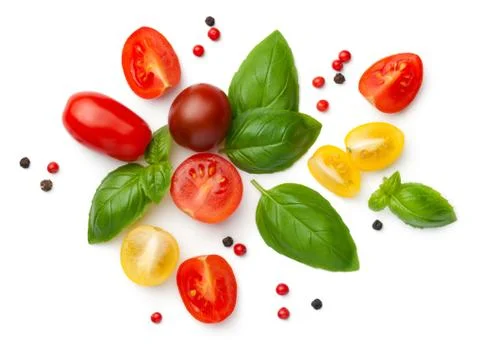 Composition With Fresh Cherry Tomatoes Isolated Stock Photos