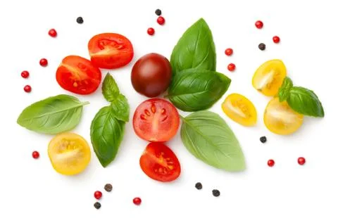 Composition With Fresh Cherry Tomatoes Isolated Stock Photos