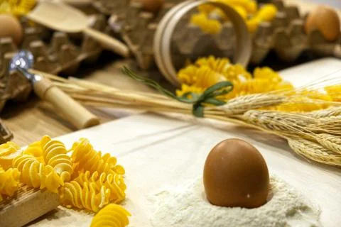 Composition of fresh fusilli type pasta Stock Photos