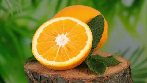 Composition of fresh oranges and leaves Stock Footage 154297792