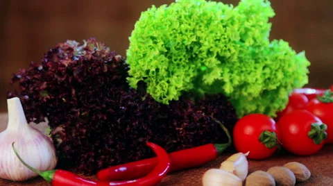 Composition of fresh vegetables and spices. Stock Footage 47900112