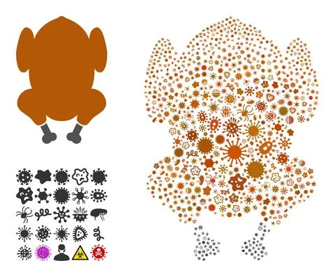 Composition Fried Chicken Icon of Infection Microbes Stockillustratie