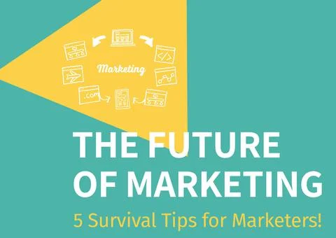 Composition of the future of marketing text in white on blue, with media icons Stock Illustration