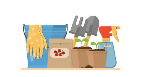 Composition with gardening tools isolated on white background. Stock Illustration