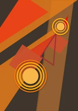 Composition with geometric shapes (circle, triangle, square) in brown and orange イラスト素材