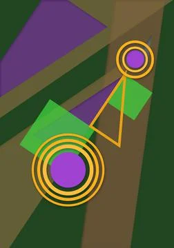 Composition with geometric shapes (circle, triangle, square) in green and brown Illustrazione stock