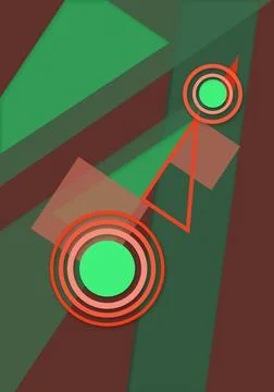 Composition with geometric shapes (circle, triangle, square) in red and green Stock Illustration