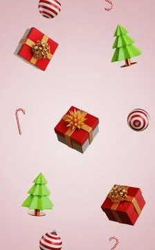Composition of gift boxes candy canes Christmas tree. Illustrazione stock