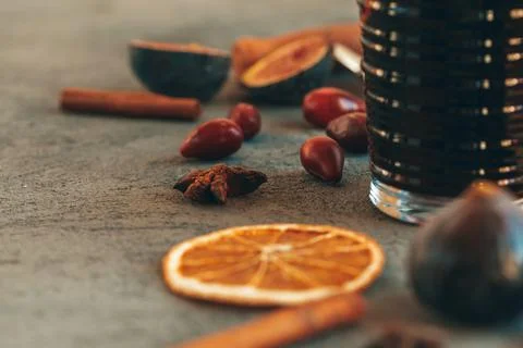 Composition with Glass of glint wine on table close up Stock Photos