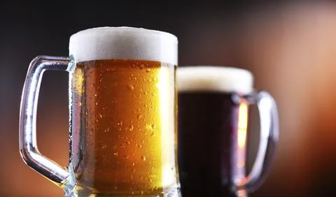 Composition with glasses of beer of various kinds Stock Photos