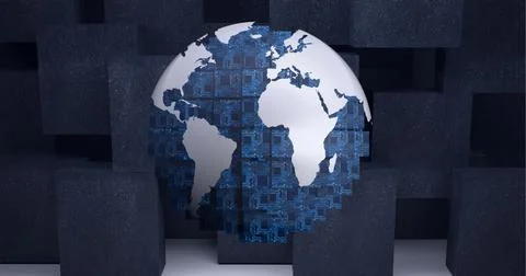 Composition of globe formed with digital icons Ilustração Stock