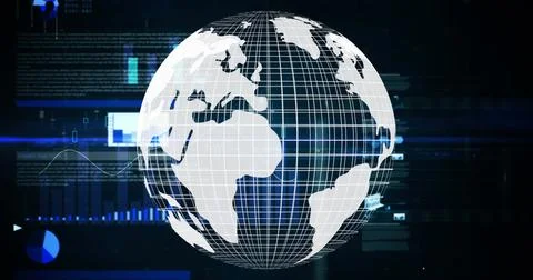 Composition of globe with icons and data processing Illustrazione stock