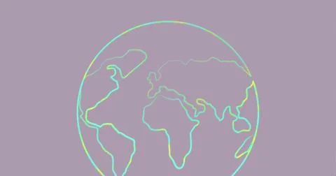 Composition of globe outline on purple background Ilustração Stock