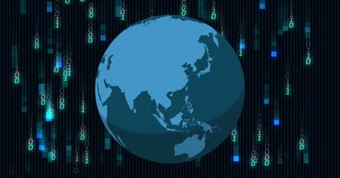 Composition of globe over data processing on black background Stockillustratie