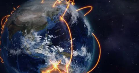 Composition of glowing orange network of connections over globe Ilustração Stock
