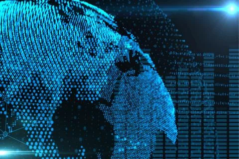 Composition with glowing world globe. Global network connection Neon effect.  Stock Illustration