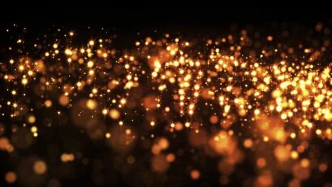 Composition of gold particles with a depth of field 3d render Stock Illustration