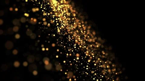 Composition of gold particles with a depth of field 3d render Stock Illustration