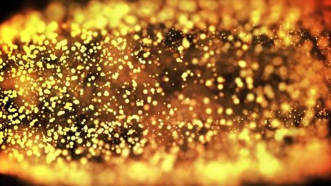 Composition of gold particles with a depth of field 3d render Stock Illustration