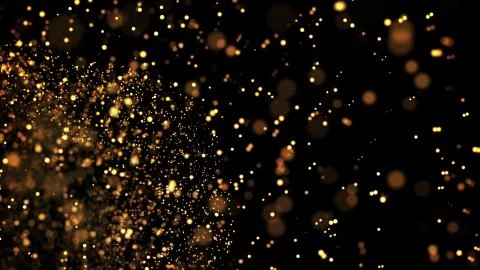 Composition of gold particles with a depth of field 3d render Stock Illustration