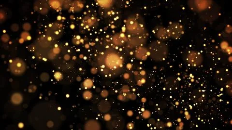 Composition of gold particles with a depth of field 3d render Stock Illustration