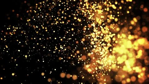 Composition of gold particles with a depth of field 3d render Stock Illustration
