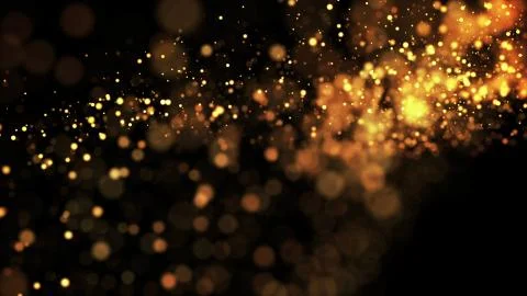 Composition of gold particles with a depth of field 3d render Stock Illustration