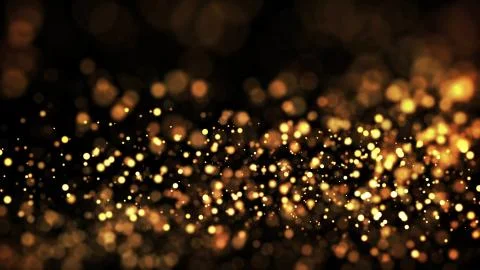 Composition of gold particles with a depth of field 3d render Stock Illustration