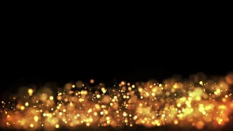Composition of gold particles with a depth of field 3d render Stock Illustration