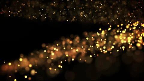 Composition of gold particles with a depth of field 3d render Illustrazione stock