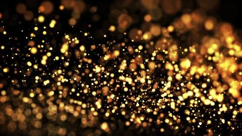 Composition of gold particles with a depth of field 3d render Stock Illustration