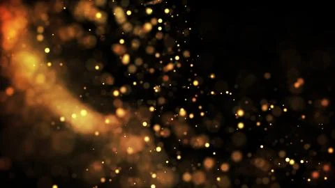 Composition of gold particles with a depth of field 3d render Stock Illustration