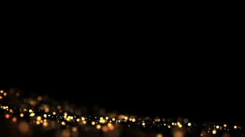 Composition of gold particles with a depth of field 3d render Stock Illustration