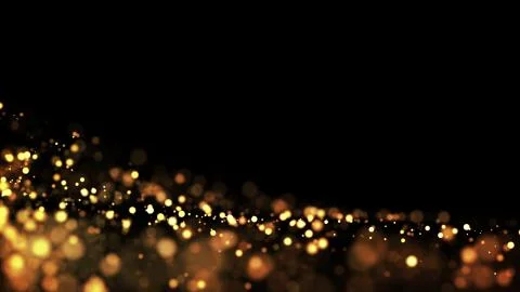 Composition of gold particles with a depth of field 3d render Stock Illustration