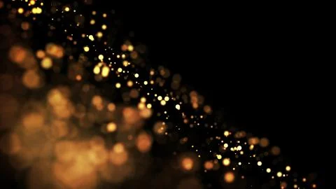 Composition of gold particles with a depth of field 3d render Illustrazione stock