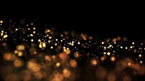 Composition of gold particles with a depth of field 3d render Illustrazione stock