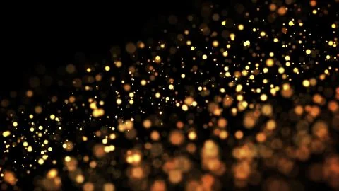Composition of gold particles with a depth of field 3d render Stock Illustration
